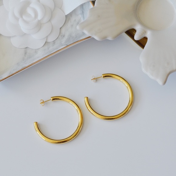 Insta Style Gold Plated Hollow Hoop Earrings - Picture 4 of 8